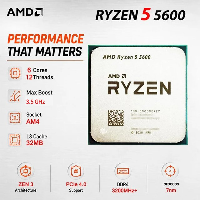 AMD Ryzen 5 5600 Prozessor mit 3,5 GHz, 6 Kerne, 12 Threads, 32 MB L3-Cache, Sockel AM4 - Bild 1