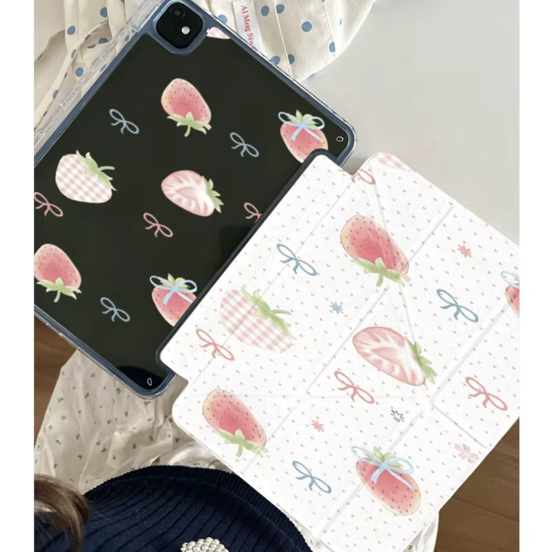 Süße Erdbeer-Schleifen Tablet Hülle mit Stifthalter für Samsung Galaxy Tab A9, A11 8.7, A8 10.5 und S6 Lite 10.4 Zoll mit integriertem Stiftschlitz - Bild 4