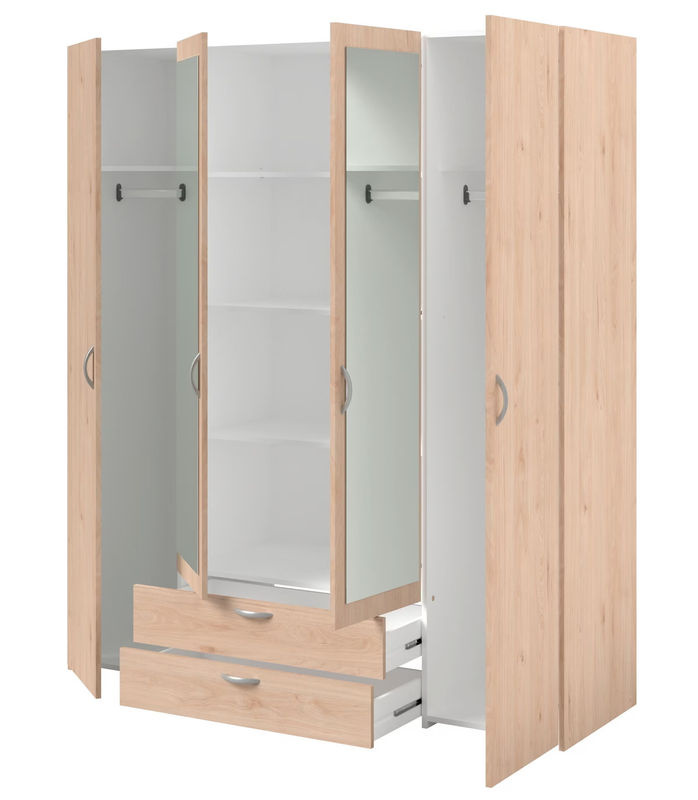 Parisot Kleiderschrank Daily 13, 4-türig mit Spiegel und integrierten Schubladen, braun Eiche, B/T/H: 160 x 51 x 185 cm - Bild 2