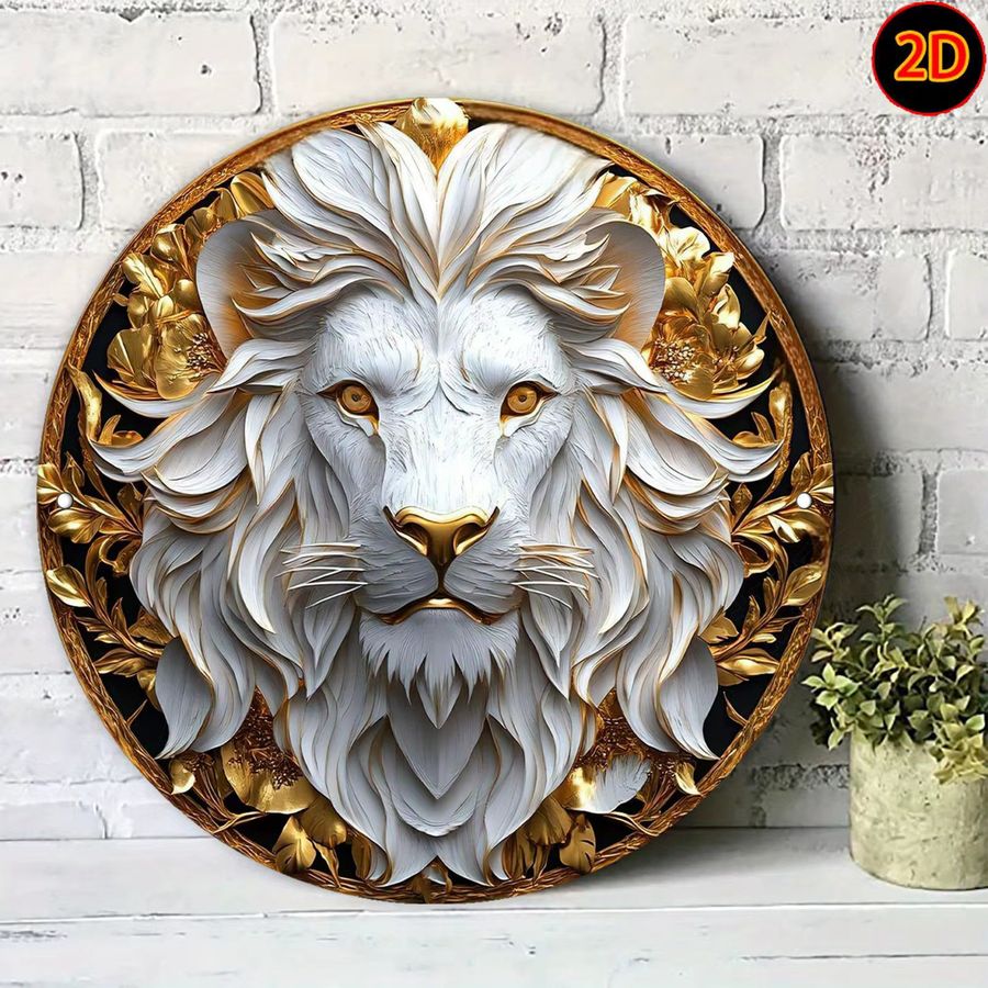 Potdemiel 2D-Wandkunst Löwenkopf aus Aluminium im Vintage-Stil, Durchmesser: 19,99 cm - Bild 2