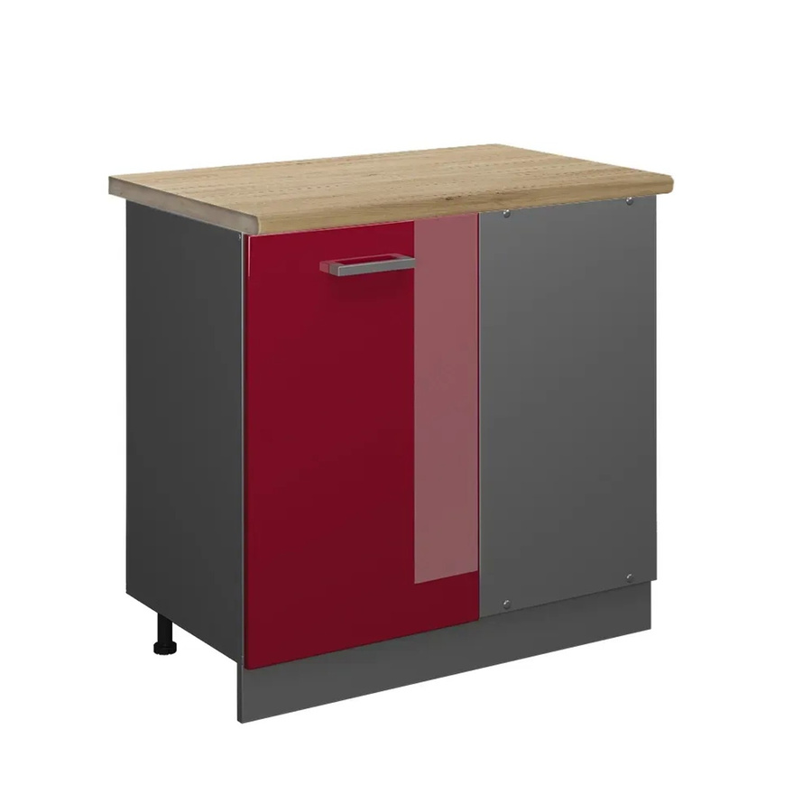 Vicco R-Line Eckunterschrank für die Küche in Bordeaux Hochglanz und Anthrazit mit Eiche-Optik, B/T/H: 86 x 60 x 81,6 cm - Bild 2