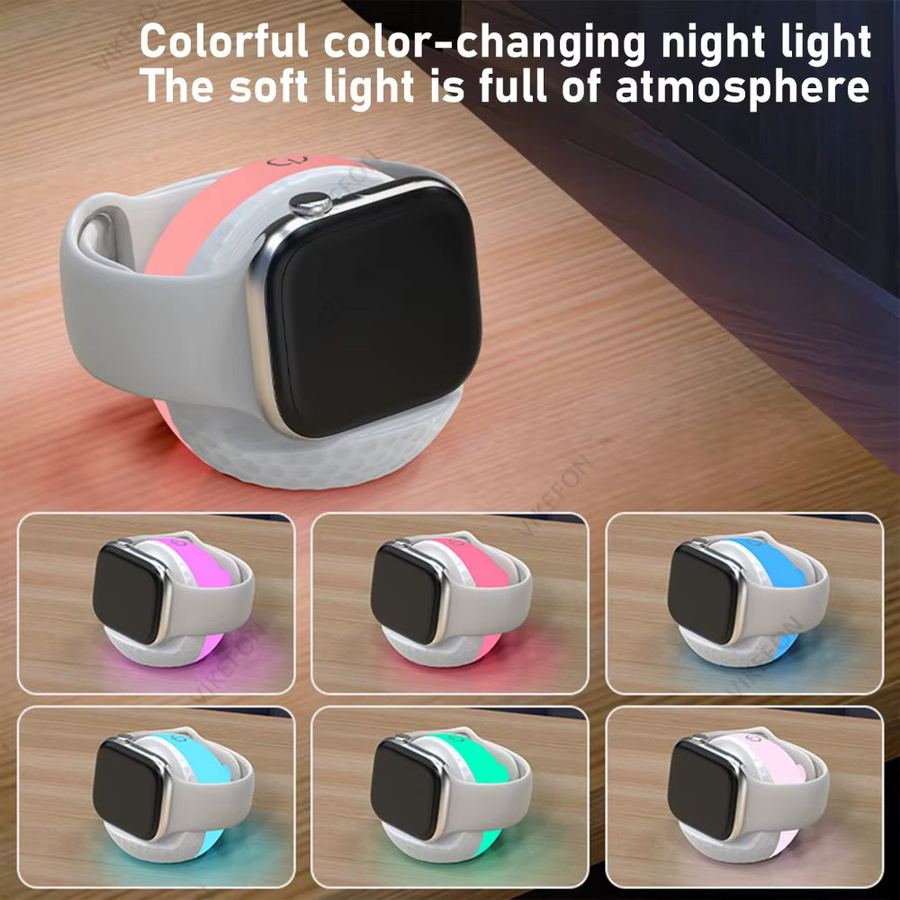 VIKEFON Smart Watch Wireless Charger Stand mit RGB Licht für Apple Watch Serie 11 10 9 8 7 6 5 4 3 2 1 SE/SE 2 Ultra 3/2 Schnellladestation in Weiß und Multicolour - Bild 3