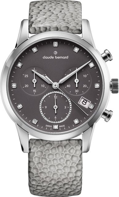 Claude Bernard Chronograph Damenuhr, Quarz, Edelstahl, Leder, 35 mm - Bild 1