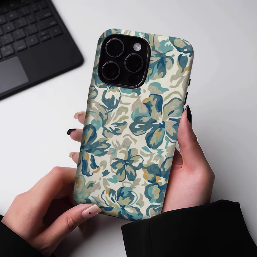 Potdemiel Robuste Handyhülle mit Blumenmuster in Türkisblau für iPhone 17 16 15 14 13 Pro Max Plus mit Magnetfunktion - Bild 3