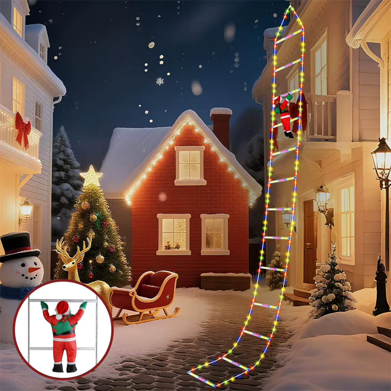 LED-Weihnachtsbeleuchtung als dekorative Leiter-Lichterkette mit Weihnachtsmann für drinnen und draußen zur Dekoration von Fenster, Garten und Weihnachtsbaum - Bild 2