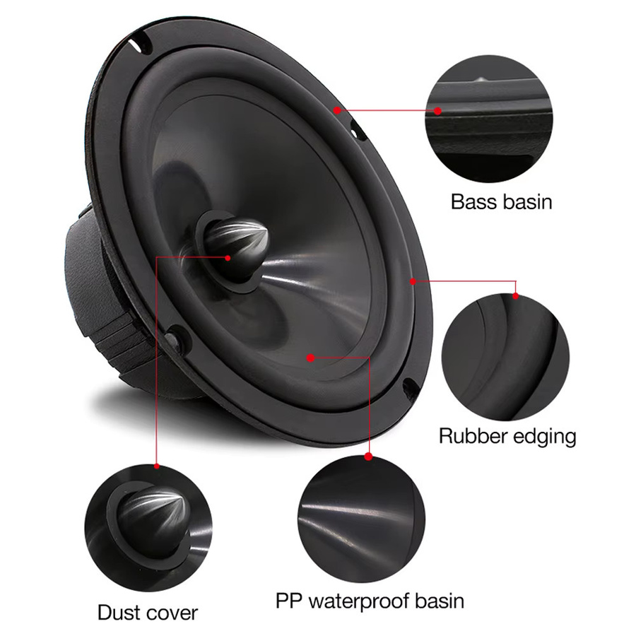 6,5-Zoll 2-Wege Autolautsprecher-Set in Schwarz mit Subwoofer, Hochtönern und Mid-Bass für die Vordertür-Audio-Modifikation - Bild 2