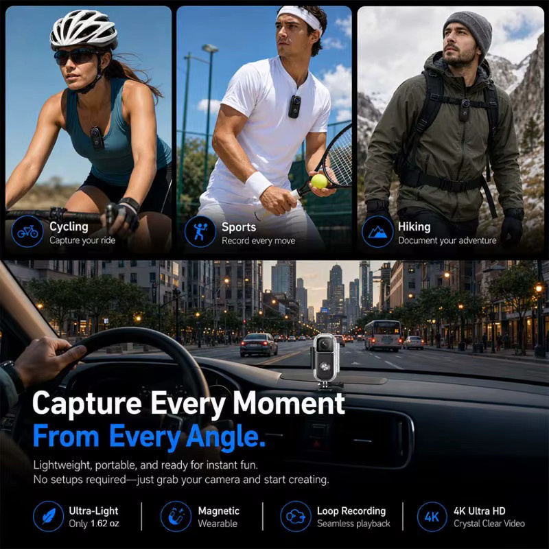 4K Mini-Actionkamera tragbare Videokamera für Outdoor-Sport und Reisen in Schwarz oder Weiß - Bild 3
