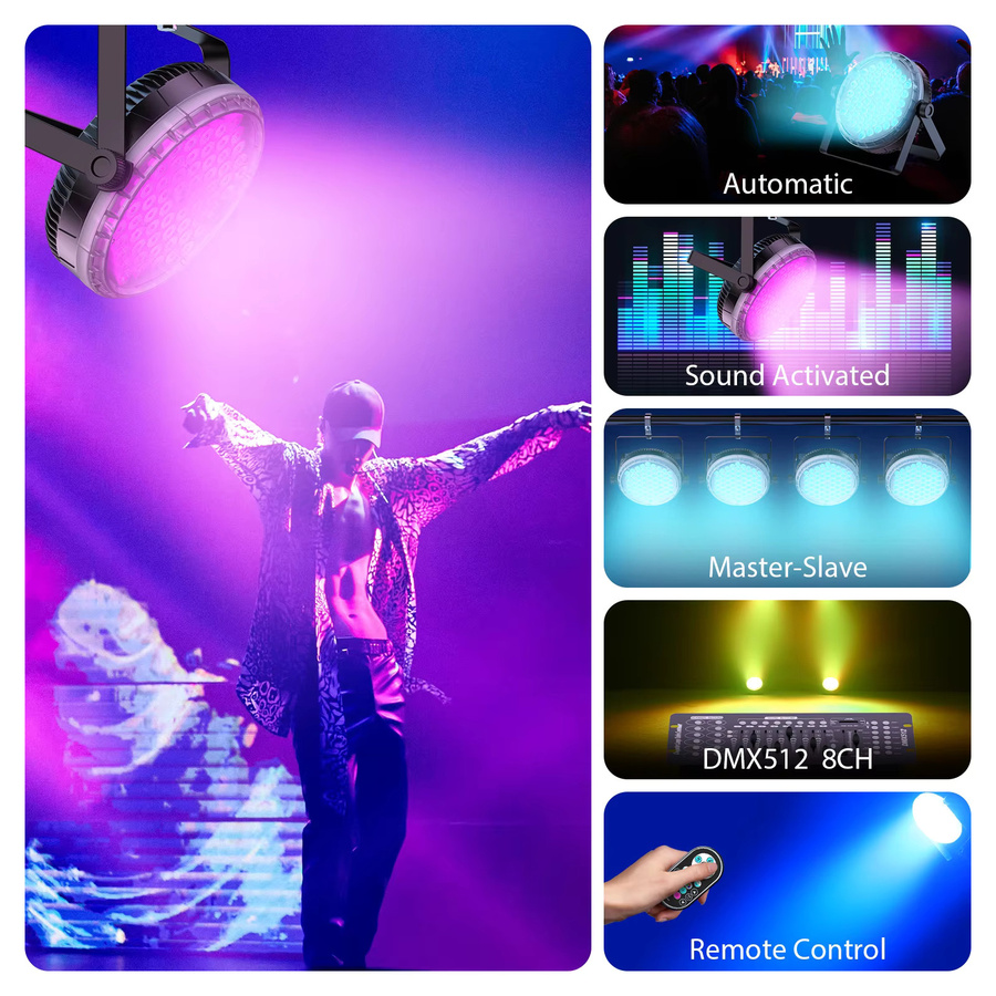 U'King 4er Set RGBW LED Par Licht 120W mit 60 LEDs, Flache Bühnenbeleuchtung mit DMX und Fernbedienung, Schwarz, Multicolour Effekt für DJ, Party, Hochzeit und Disco - Bild 4