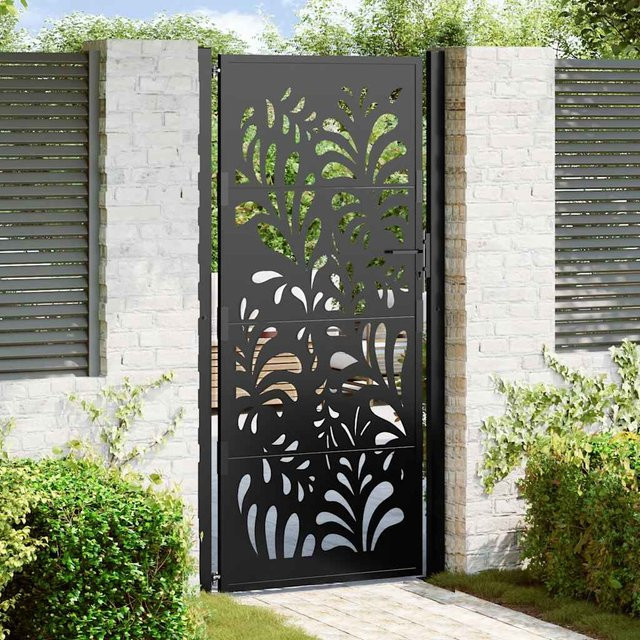 vidaXL Gartentor aus verzinktem Stahl in Schwarz mit Wellendesign, Breite: 110 cm, Höhe: 205 cm - Bild 3