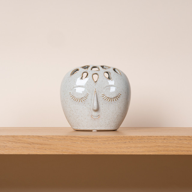 Keramikvase Face von BLUME2000 in Beige, Tischdeko Green Living, Höhe: 15,0 cm, Breite: 9,5 cm, Tiefe: 9,5 cm - Bild 1