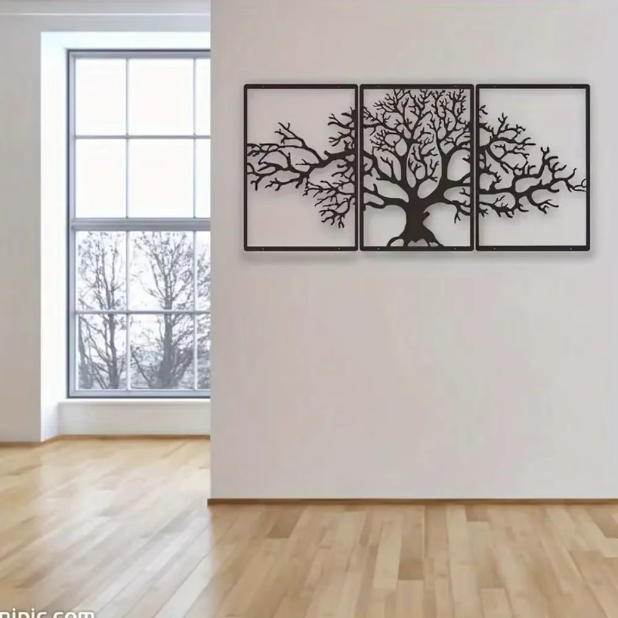 CIFbuy 3er-Set Baum des Lebens Wanddekoration aus Metall in Schwarz im rustikalen Design - Bild 2