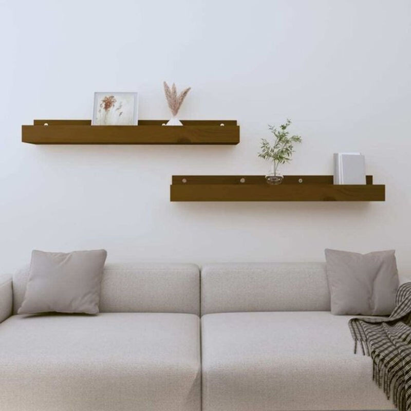 Vidaxl Wandregal Set aus Kiefer Massivholz in Braun im Landhausstil, 2 Stück, B: 80 cm, H: 12 cm, T: 9 cm - Bild 1