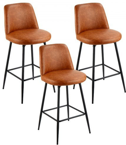VEVOR Barhocker Set aus 3 Stück, moderne Drehstühle mit Rückenlehne aus braunem PU-Leder und Metallbeinen, Counter Height, armlos - Bild 1