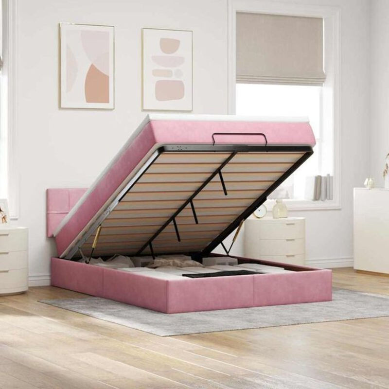 Vidaxl Ottoman Polsterbett mit Matratze aus Samt in Rosa, B/T/H: 140 x 200 cm - Bild 1