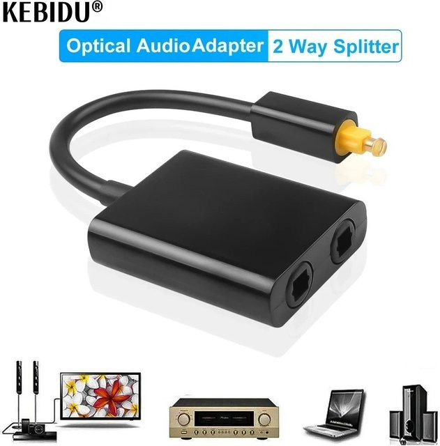 Kebidu 2-Wege-Toslink-Splitter für optische Audiokabel SPDIF, 2 Eingänge auf 1 Ausgang, Schwarz - Bild 1