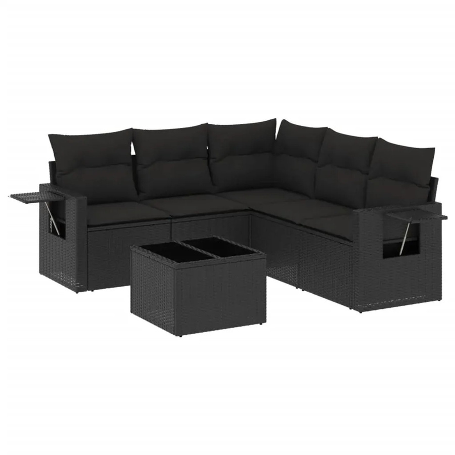 vidaXL 6-teilige Garten-Sofagarnitur in L-Form aus schwarzem Poly-Rattan mit Kissen und pulverbeschichtetem Stahlgestell - Bild 2