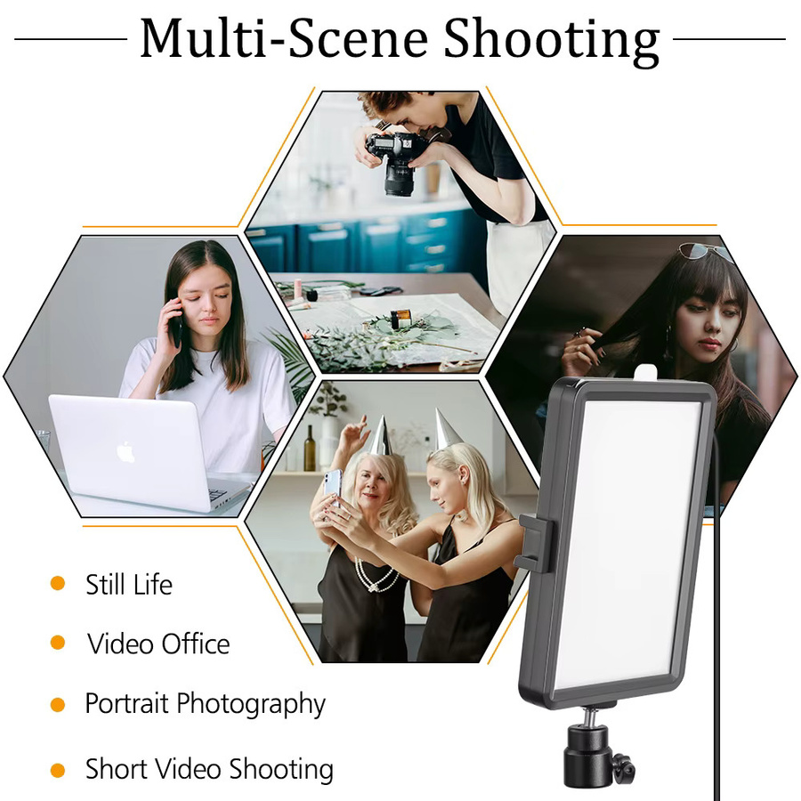 Dimmbares LED-Selfie-Licht in Schwarz für Videofotografie und Live-Streaming, dreifarbig, B: 20,3 cm, H: 15,2 cm - Bild 3