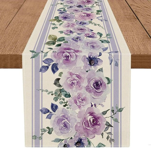 JMG Household Supplies Tischläufer aus Leinen mit floralem Blättermuster in Violett, B/L: 150 x 33 cm - Bild 1