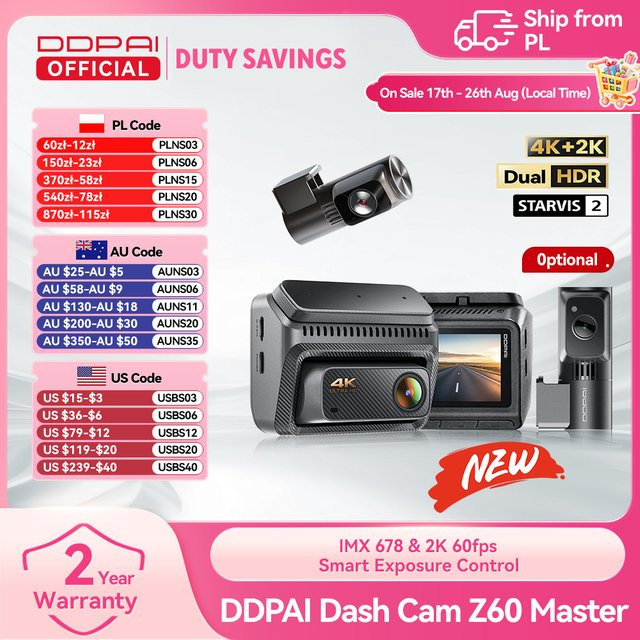 DDPAI Z60Master Dashcam mit 4K UHD Front- und Heckaufzeichnung, WiFi6, GPS, ADAS und Nachtsicht in Schwarz - Bild 1