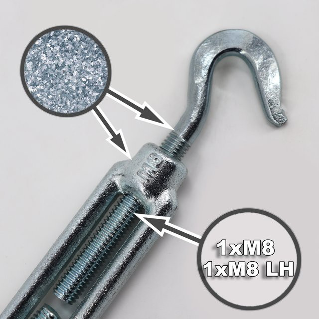 Aquagart 100 Seilspanner für Wildzaun und Forstzaun mit 2 Haken aus verzinktem Stahl in Silber - Bild 1