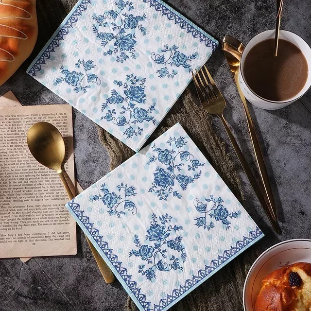 GUANYAO Servietten Set mit blauem Orient-Print für Hochzeiten, 20 Stück - Bild 1