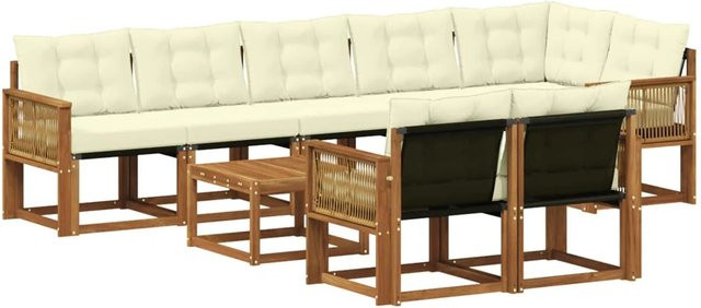 vidaXL Outdoor-Sofagarnitur aus Akazienholz mit Textilene und 9 Kissen in Natur und Creme - Bild 1