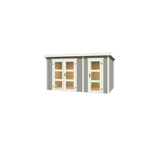 Lasita Gartenhaus Zambezi XL aus Holz mit Flachdach in Lichtgrau, B/H/T: 380 x 210,9 x 240 cm - Bild 3