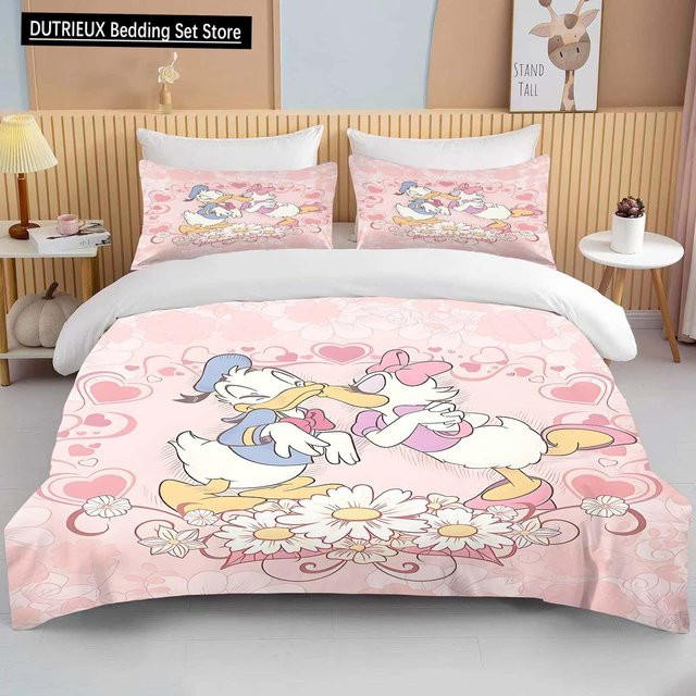 Disney Donald und Daisy Duck Bettwäsche Set aus Mikrofaser in Beige, bestehend aus Bettbezug und Kissenbezug, B/H: 135 x 200 cm - Bild 1