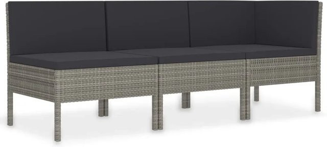 vidaXL 3-tlg Garten-Lounge-Set L-Form aus Poly Rattan in Grau/Anthrazit mit wetterfesten Auflagen und Gestell aus pulverbeschichtetem Stahl - Bild 1