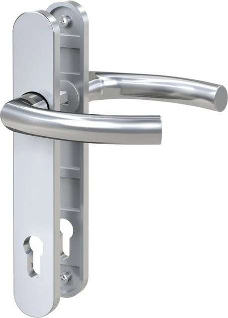 BASI Schmalrahmen-Drücker-Garnitur Rund in Edelstahl Silber mit Lochung PZ, B/H: 5,0 x 13,0 cm, Tiefe: 27,5 cm - Bild 1