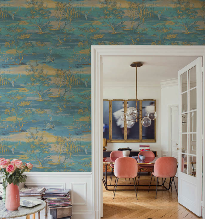 Jannelli & Volpi Tapete Sagimai 6014 mit floralem Naturmotiv in Blau, Grün und Multicolour aus Vlies - Bild 1