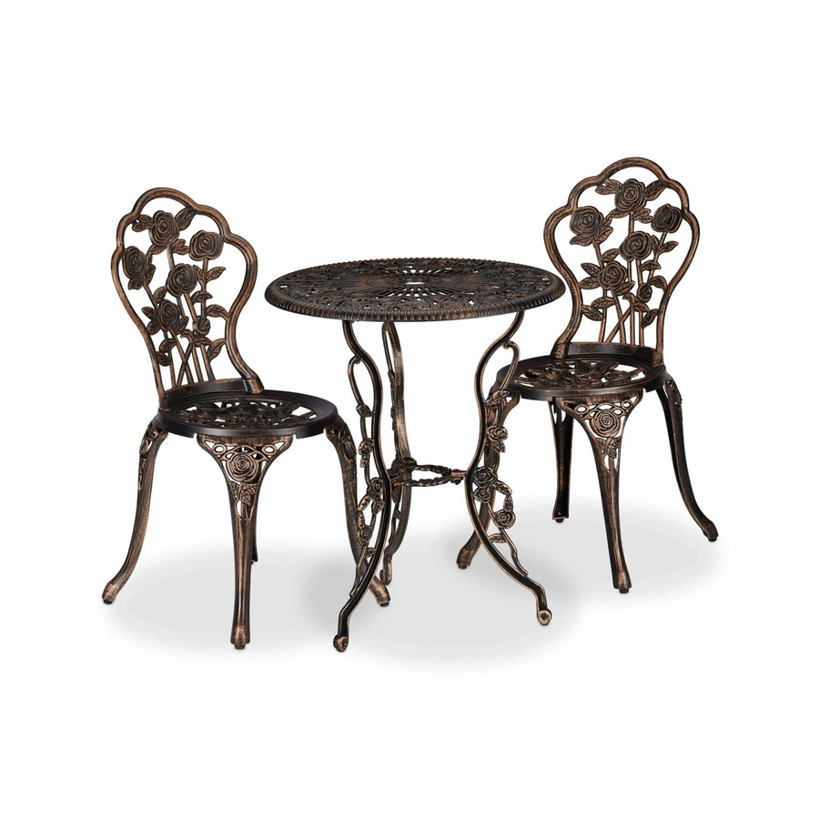Relaxdays Balkongarnitur aus Aluminiumguss in Schwarz und Bronze, 3-teiliges Set im Vintage-Design mit floralem Muster - Bild 2