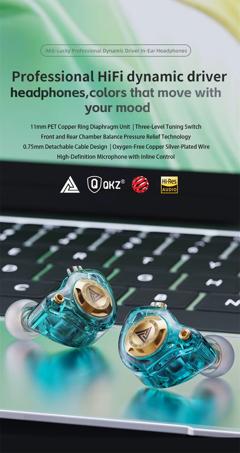 QKZ AK6 Lucky In-Ear-Kopfhörer in Schwarz mit dynamischem Treiber und abnehmbarem Kabel für HiFi-Audio - Bild 5