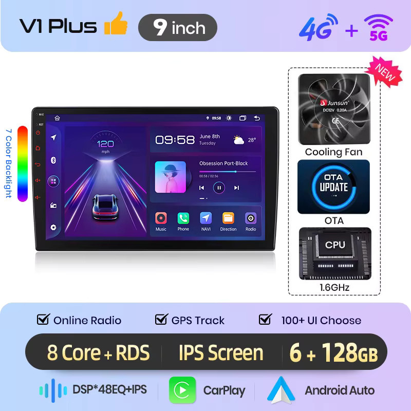 Junsun Android Auto Autoradio für Fiat 500X mit Wireless Apple CarPlay, 9.0 Zoll IPS Touchscreen, Bluetooth und Multimedia Videoplayer, Schwarz, 2 Din - Bild 5