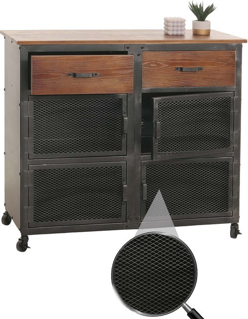 MCW Kommode N28 Industrial Retro mit 2 Schubladen und Rollen, Metall und Holz, Schwarz Braun, B/T/H: 90 x 40 x 100 cm - Bild 1