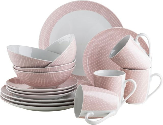 Mäser Kitchen Time II Kombiservice aus Porzellan, 16-teilig für 4 Personen, Multicolour und Pink - Bild 1