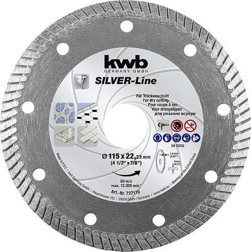 Kwb Diamanttrennscheibe für Fliesen in Grau, Durchmesser: 115 mm, Bohrungs-Ø: 22,23 mm - Bild 1