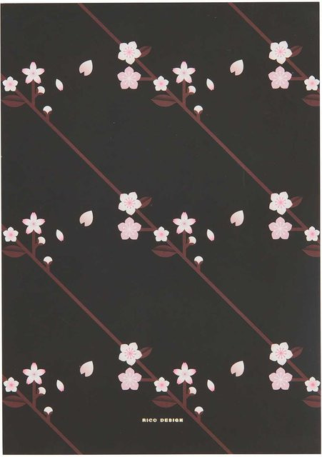 Rico Design Paper Poetry Notizblock Kirschblüten schwarz A5 mit 50 Blatt und 100g/m² gepunktet - Bild 1