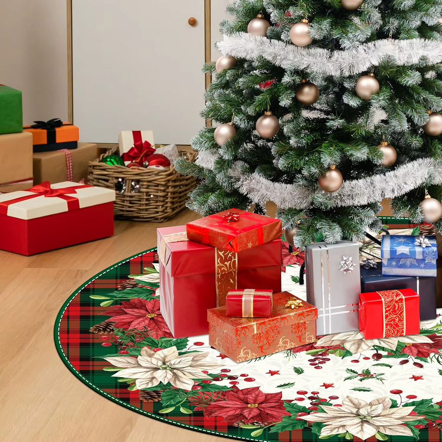 VIKAMA Weihnachtsbaumrock in Büffel-Karo-Design, runde Weihnachtsbaummatte zur Feiertagsdekoration, mehrfarbig - Bild 2