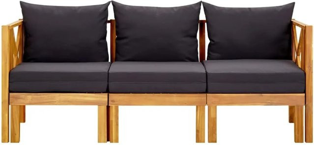 vidaXL 3-Sitzer-Gartenbank aus Akazien-Massivholz mit Kissen in Grau und Schwarz, Breite: 179 cm - Bild 1