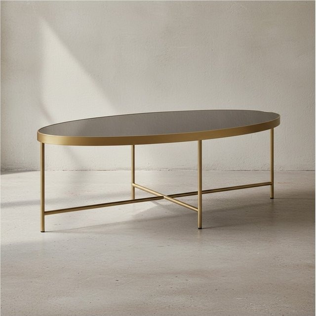 KADIMA DESIGN VILS Couchtisch oval mit Glasplatte und Metallgestell, Schwarz/Gold, B: 110 cm, T: 56 cm, H: 40 cm - Bild 1