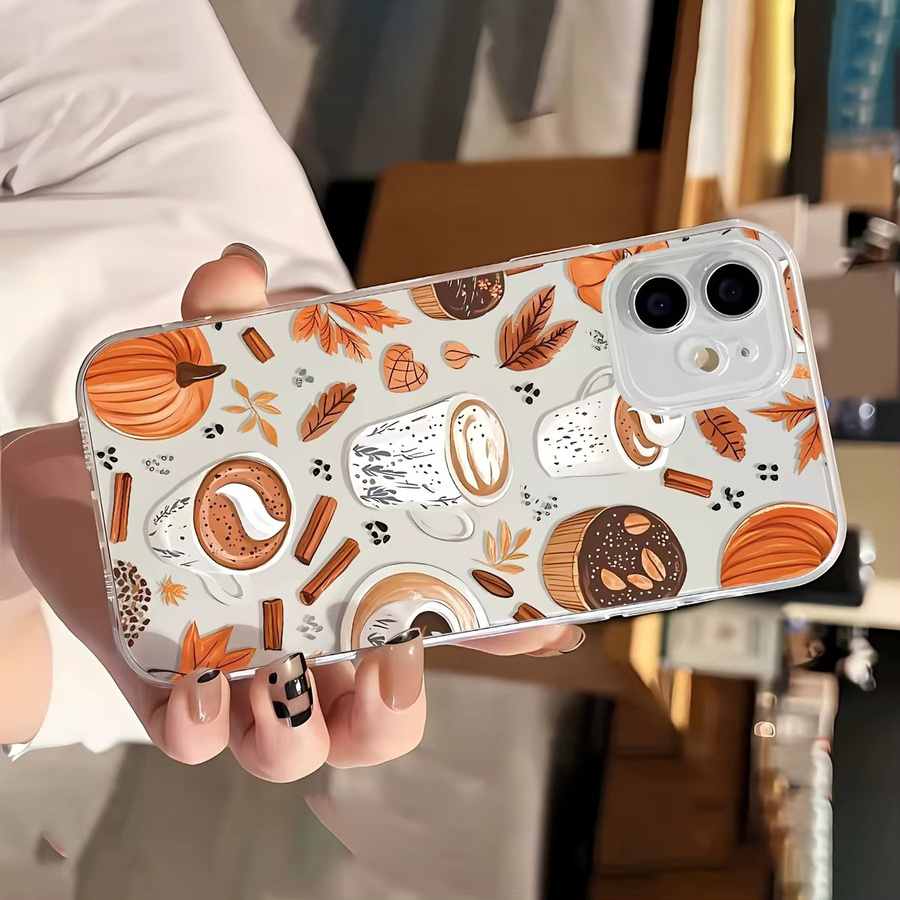 Transparente TPU-Handyhülle mit Kaffee-Ahornblatt-Kürbis-Muster für Apple iPhone 17 16 15 14 13 12 11 Pro Max Plus Mini und XS XR X - Bild 5