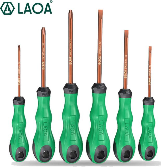 LAOA 6-teiliges Schraubendreher-Set aus S2-Stahl in Grün mit Magnetfunktion für Wartungsarbeiten - Bild 1