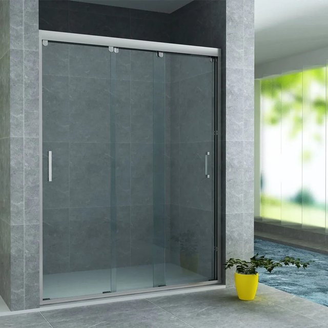 Aloni 3-teilige Nischen-Schiebetür aus Glas in Transparent mit Easy-Clean-Beschichtung, Farbe: Silber, B: 140 cm, H: 200 cm, Glasstärke: 8 mm - Bild 1