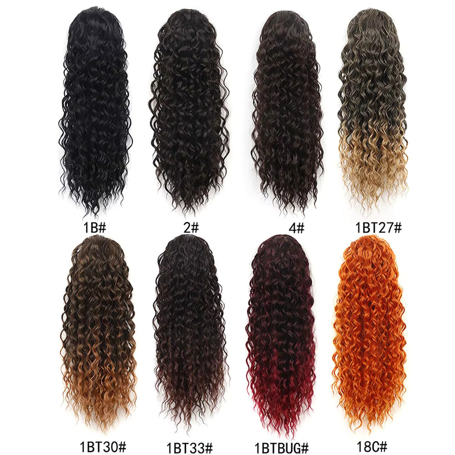 Jeedou Afro Curly Pferdeschwanz-Verlängerung, tiefe Wellen, schwarze Ombre-Farbe, synthetisch, Unisex - Bild 2