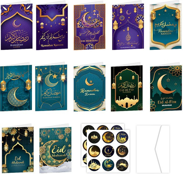 26 Stück Eid Mubarak Grußkarten mit Umschlägen von joy-enlife, Ramadan Kareem Postkarten Set für DIY Geschenke und islamische Dekorationen - Bild 1