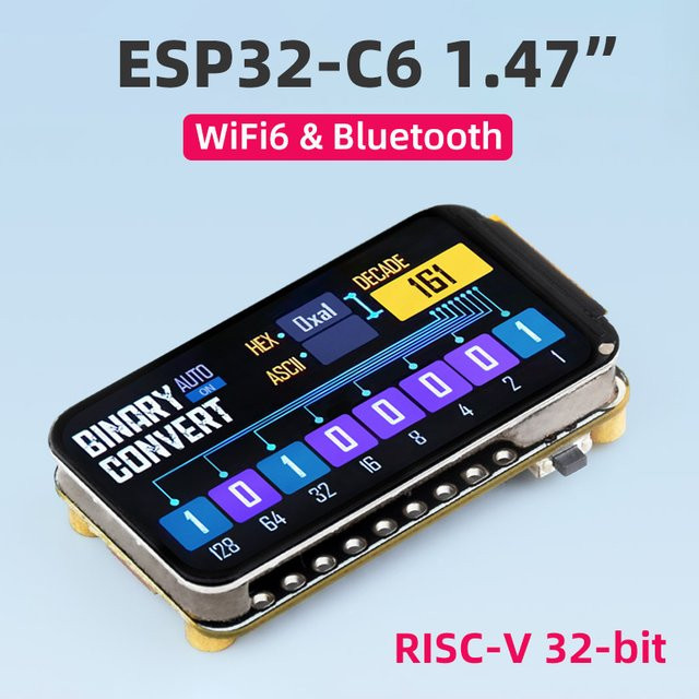 Waveshare ESP32-C6 RISC-V Entwicklungsboard mit 1,47 Zoll LCD-Display, WiFi 6 und Bluetooth, Schwarz - Bild 1