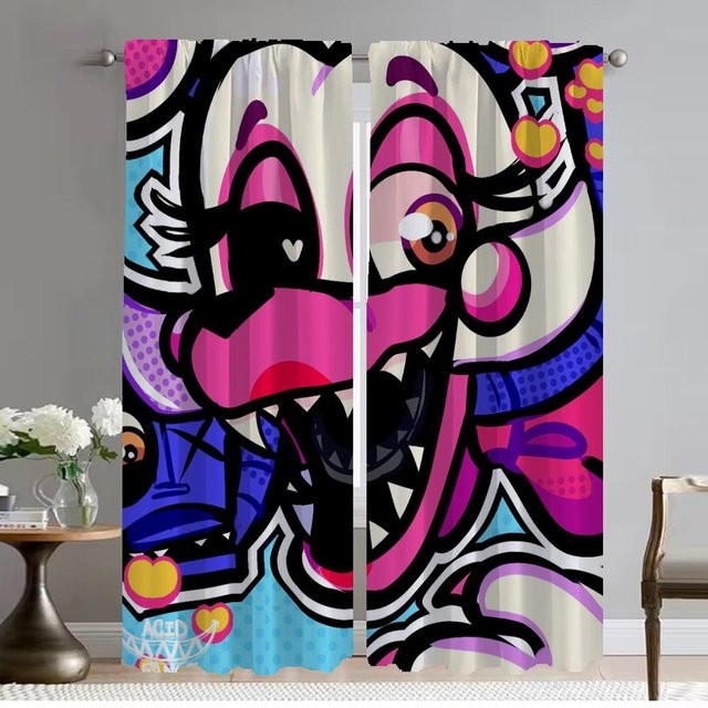 2er-Set Küchenvorhänge Fnaf Shades Halloween-Dekoration, halbtransparent, mehrfarbig, Breite: 50 cm, Höhe: 70 cm pro Paneel - Bild 1