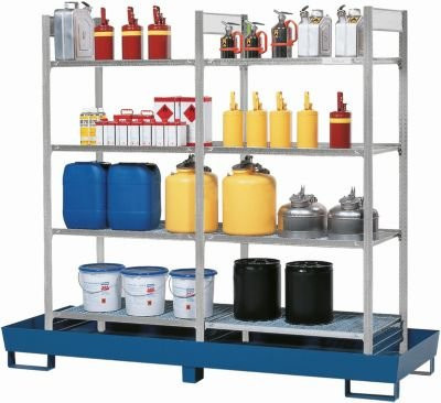 Gefahrstoffregal asecos RWG 2064, Grau, mit 260 l Auffangwanne aus Stahl und 4 Stahl-Gitterrostböden, B/T/H: 247,0 x 81,6 x 210,0 cm - Bild 1