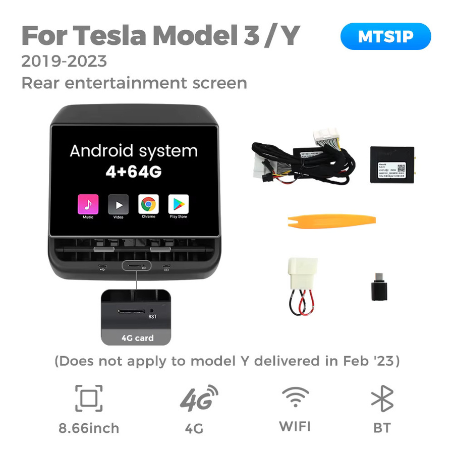 MEKEDE Android Auto Entertainment-Bildschirm für Tesla Model 3 und Model Y (2019-2023), 8,66 Zoll, 4G+64G, Schwarz, mit 4G LTE und WiFi sowie Rücksitzmonitor und Klimasteuerung - Bild 7